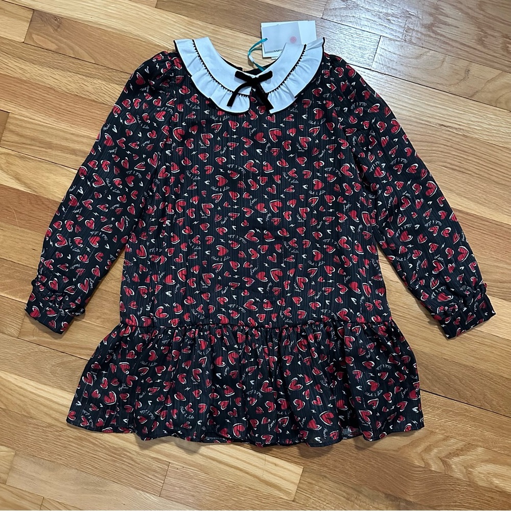 Valentines Dress Abel & Lula Girls Drop Waist Heart Print Chiffon size 8 NEW NWT